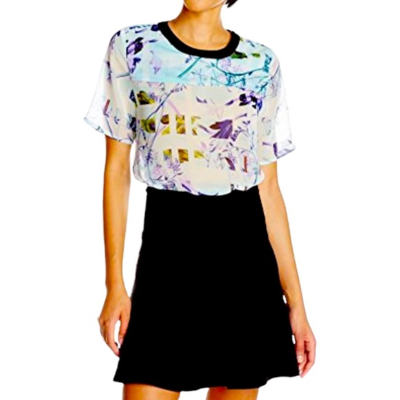 BCBGeneration Printed Yoke Overlay Aqua Shell top - Picture 2 of 10